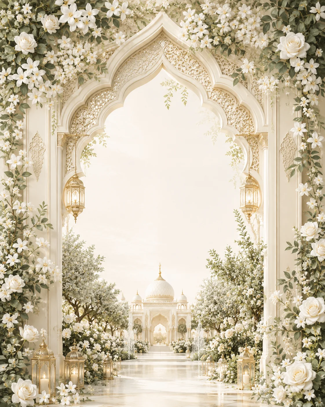 White flower garden and ivory arch Save the Date